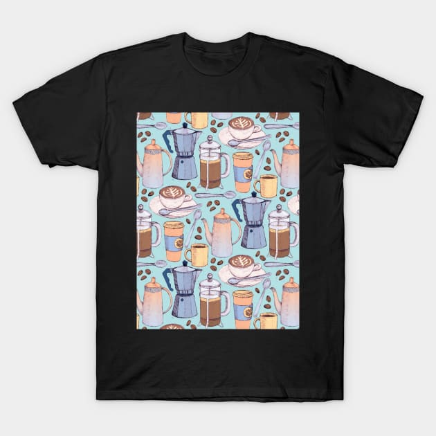 Coffee Love on Blue T-Shirt by micklyn